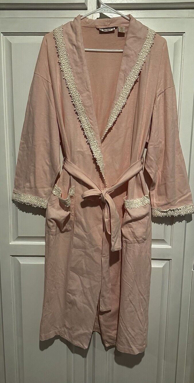 Victoria Secret Vintage Cotton Robe Gold Label One Size Lace Trim Pink Sweet